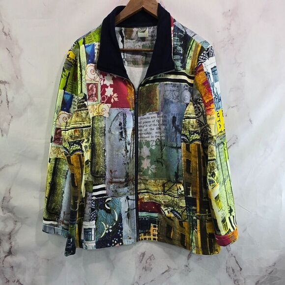 Dolcezza Jacket Women XXL Artsy Art To Wear Flecce Collar Photography Travel - Picture 1 of 13